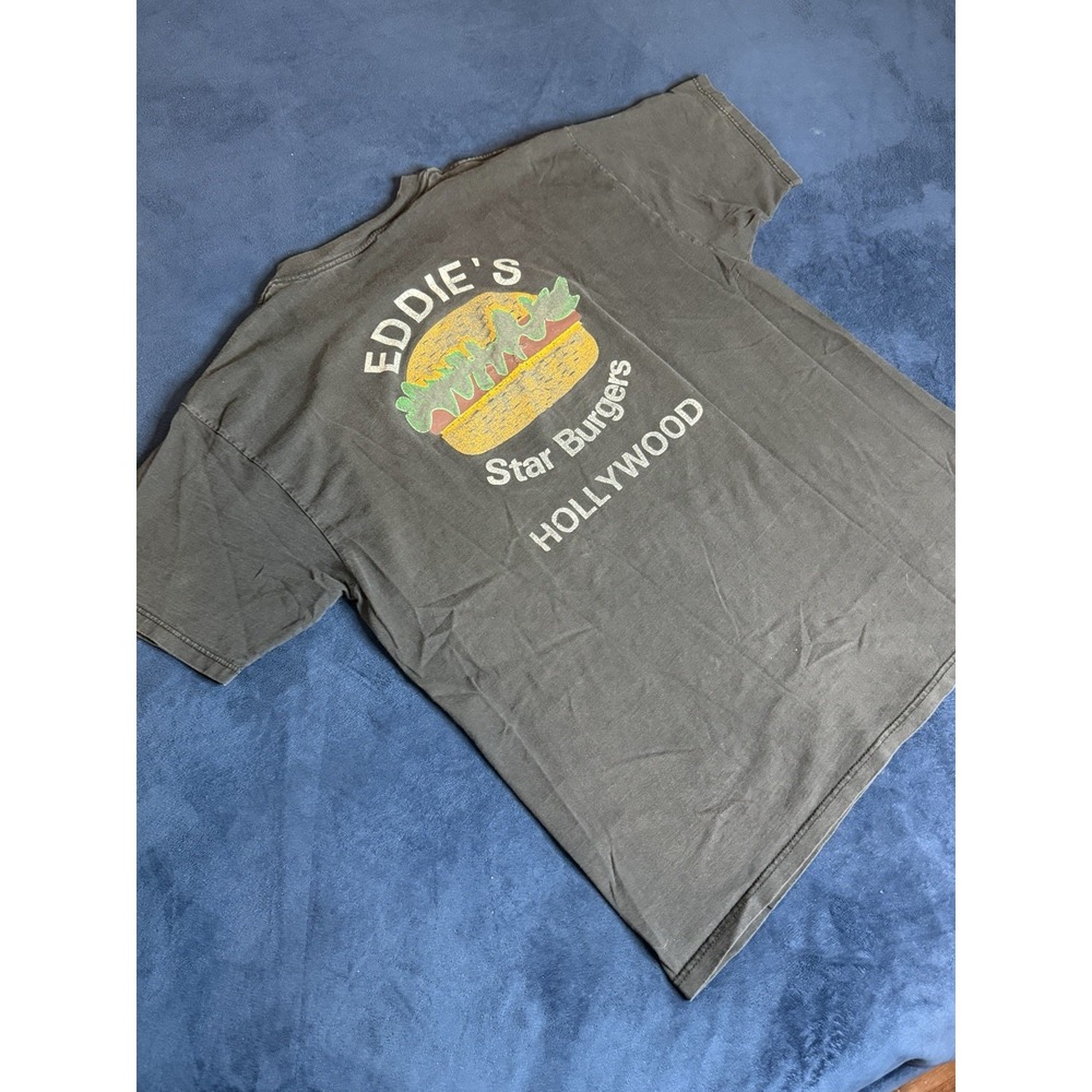 Vintage 80s Oneita Eddies Star Burgers Hollywood T Shirt Mens XL Black Single St